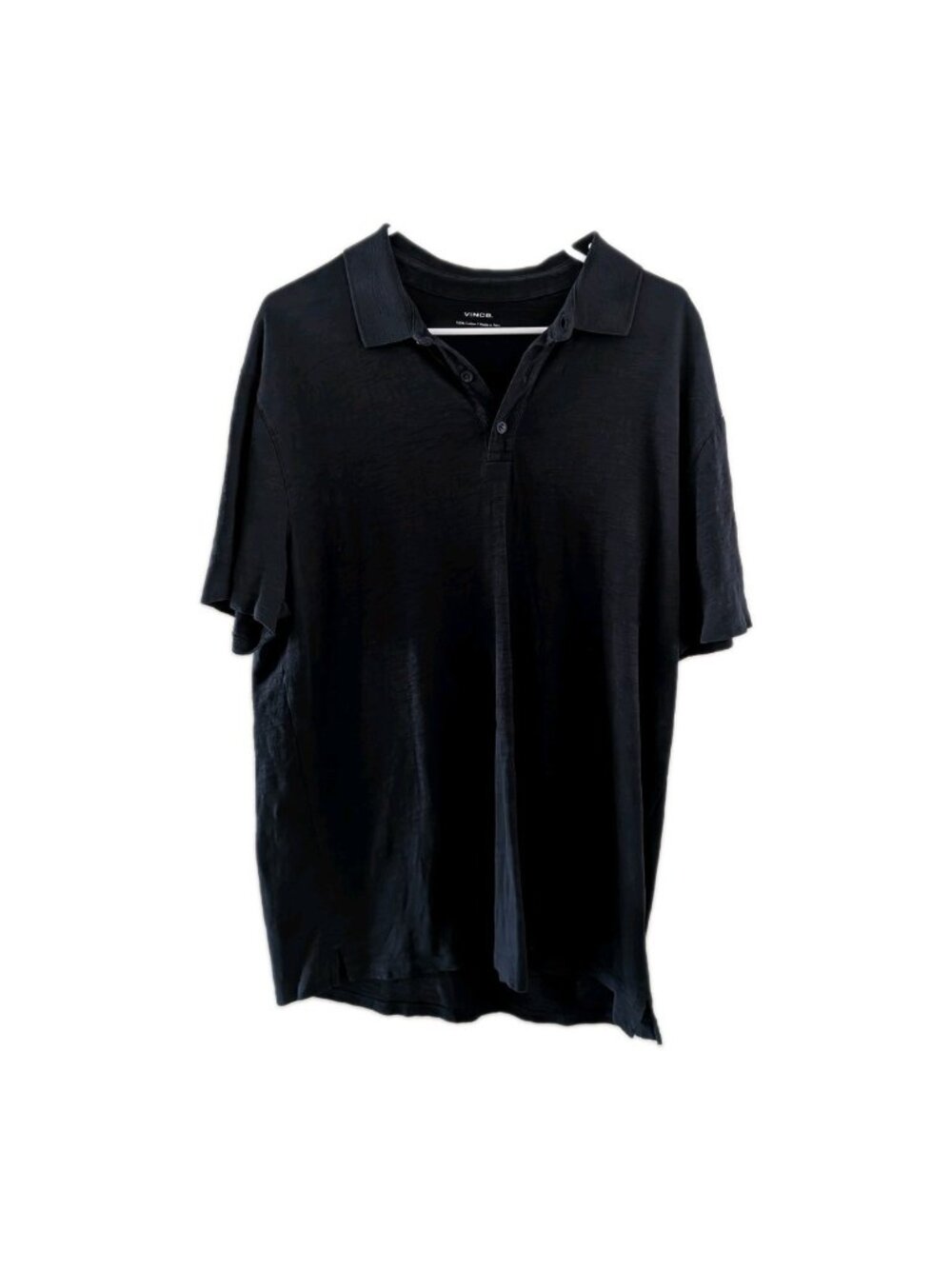 Vince Cotton Short Sleeve Polo Mens L Black Shirt Made in Peru Quiet Luxury